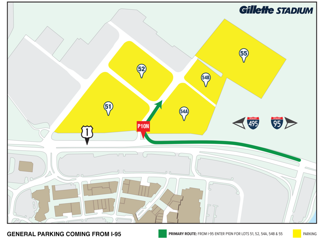 General parking coming from I-95 to get to Gillette Stadium.