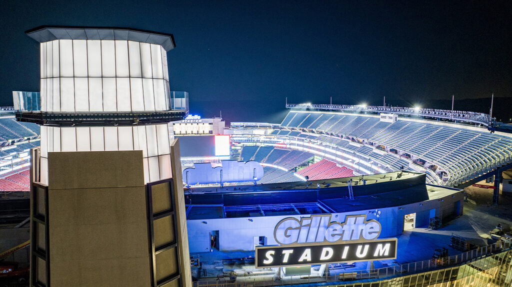 Aerial of the Gillette Stadium Lighthouse.