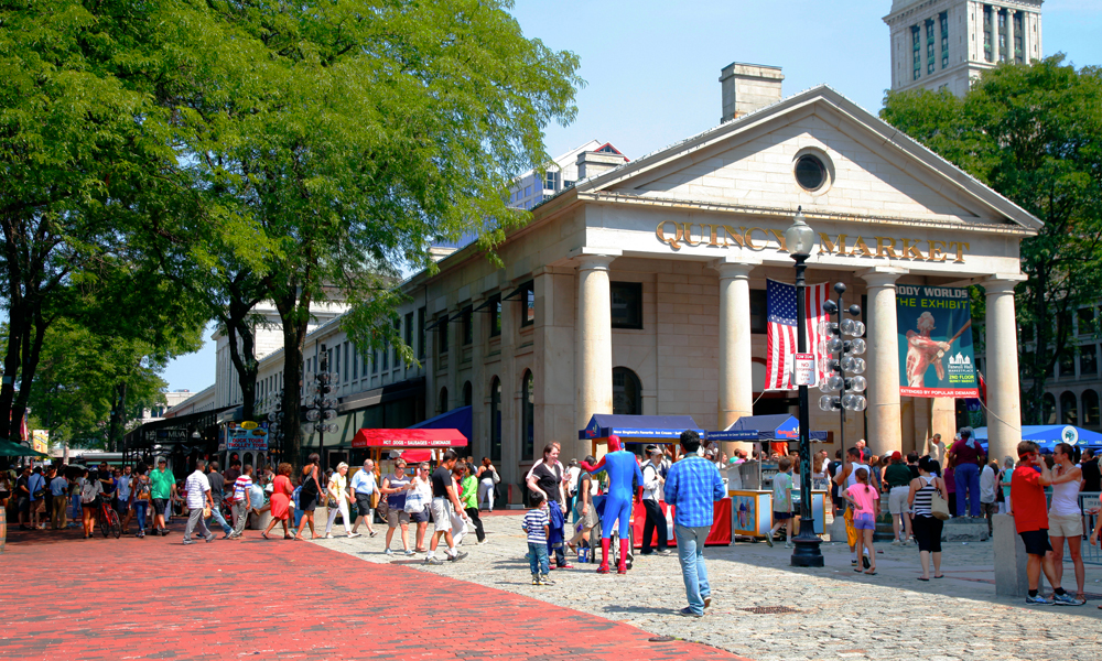 Quincy Market on a sunny day.