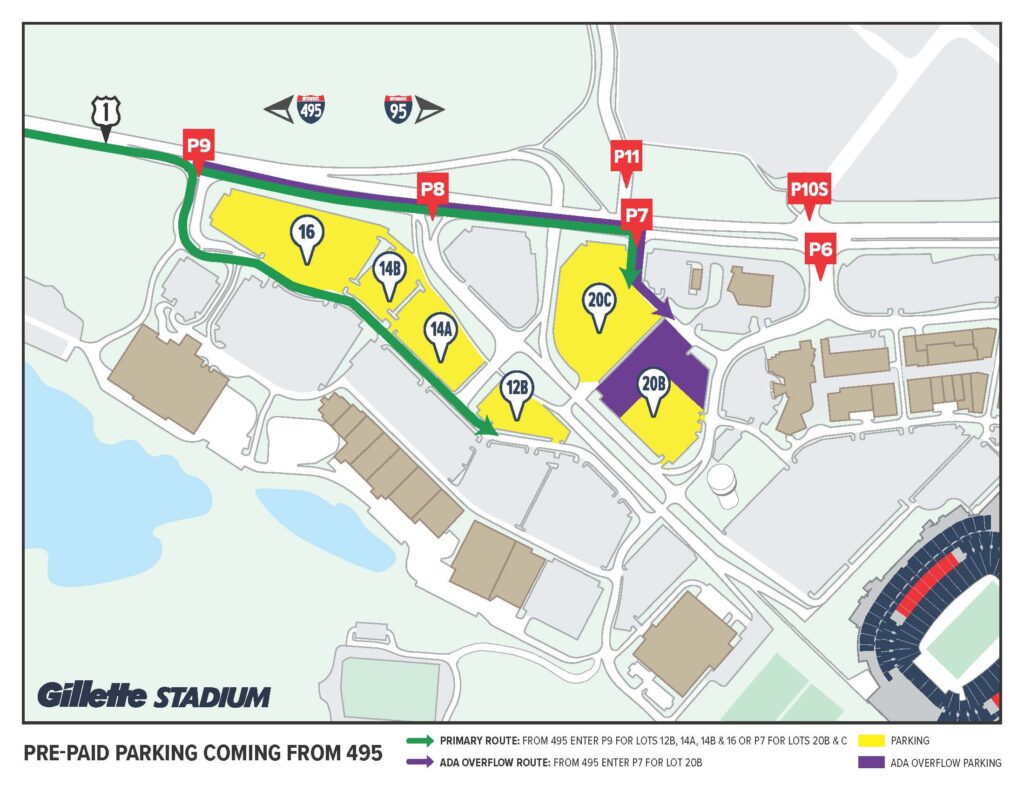 Prepaid parking coming from 495 to get to Gillette Stadium.