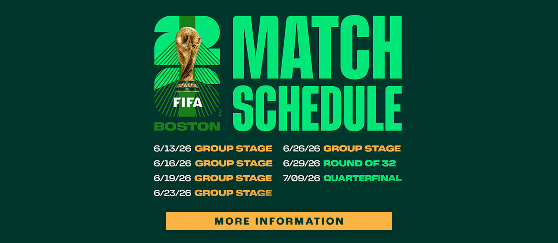 FIFA Boston Match Schedule 2026. Seven games from June 13 through July 9.
