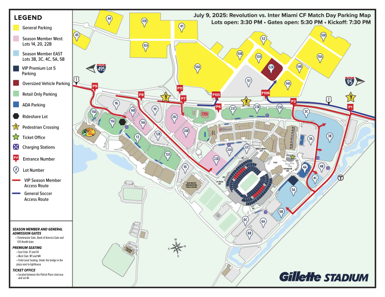 Revolution vs Inter Miami CF Parking Map.