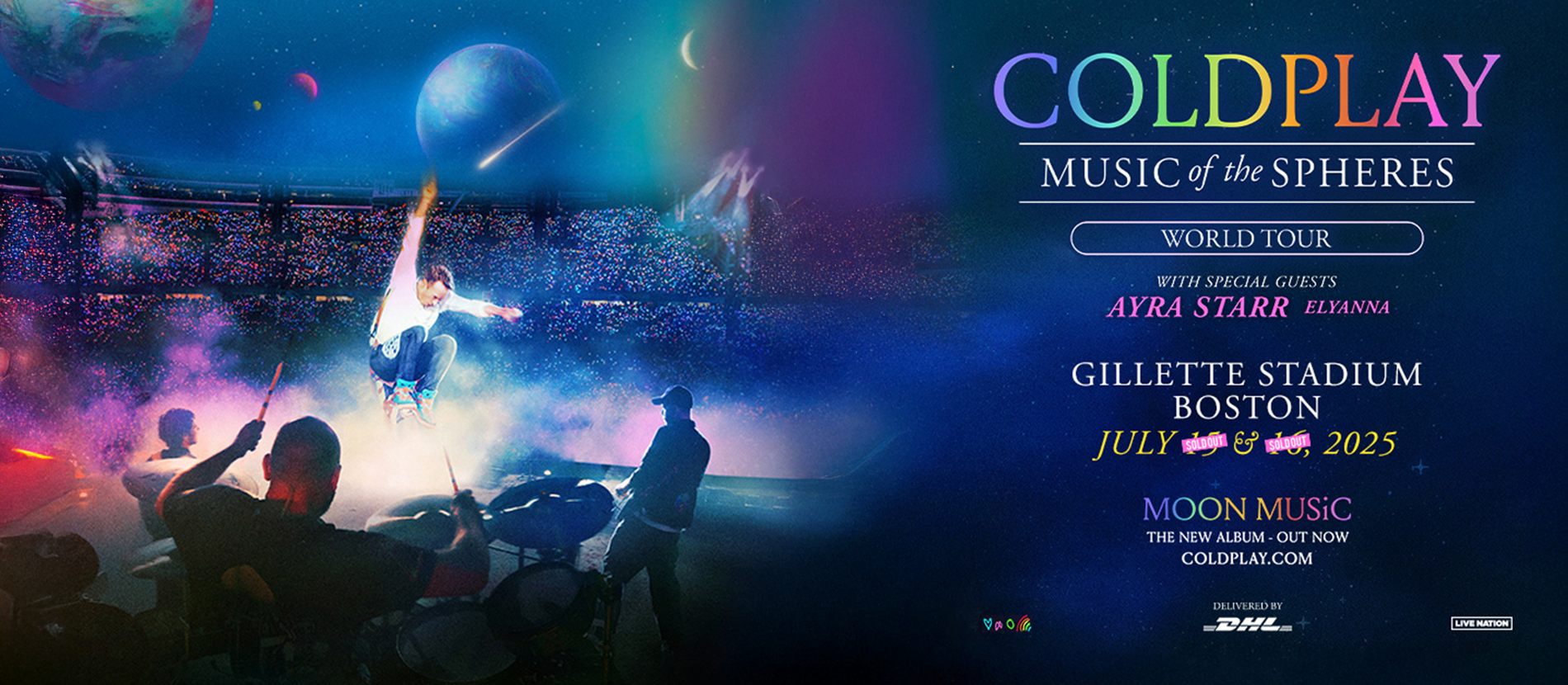 Coldplay Music of the Spheres Tour with Ayra Starr and Elyanna on July 15 and 16 at Foxborough.